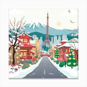 Japanese City In Winter Canvas Print