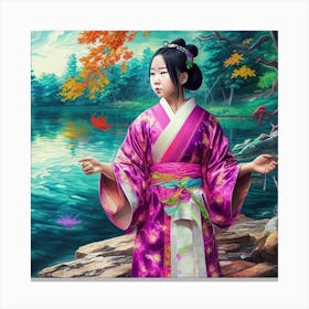 Asian Girl In Kimono Canvas Print