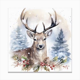 Deer Watercolor Painting Canvas Print