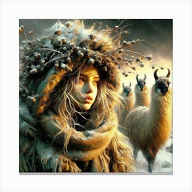 Girl With Llamas 2 Canvas Print