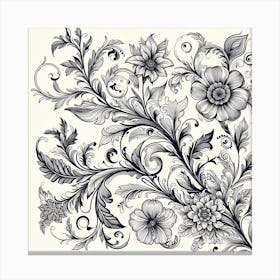 Black And White Floral Design 10 Canvas Print