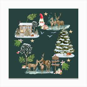 Wreath Christmas Winter Snow Deer Canvas Print