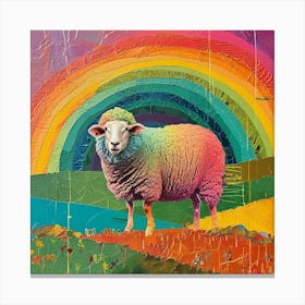 Rainbow Sheep Mixed Media Collage Canvas Print