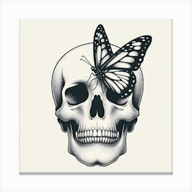 Skull With Butterfly Canvas Print