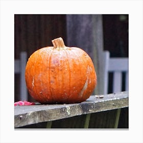 Pumpkin On A Wooden Bench Canvas Print