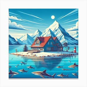 An island with sharks (Variant 3) Canvas Print