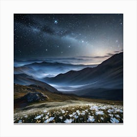 Night Sky With Flowers Canvas Print