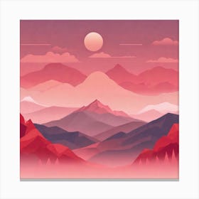 Misty mountains background in red tone 91 Canvas Print