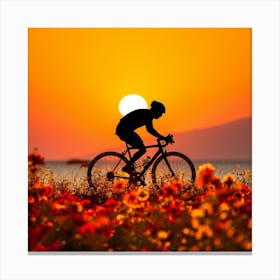 Silhouette Of A Cyclist At Sunset Canvas Print