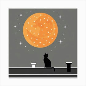 Cat Watching The Moon Canvas Print