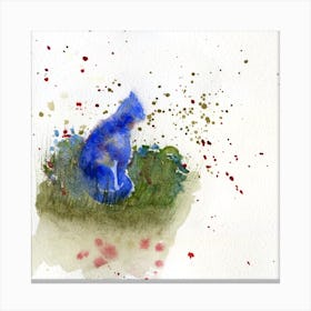 Blue Cat In Meadow Watercolor Painting Canvas Print