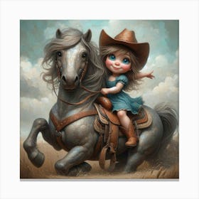 Little Cowgirl Riding A Horse Canvas Print