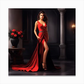 Beautiful Woman In Red Dress Canvas Print