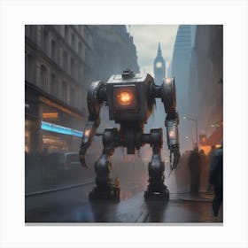 Robot On A City Street Canvas Print
