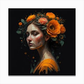 Girl With Flowers On Her Head Canvas Print