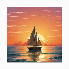 A Serene Illustration Of Sunset Sail Boat Art Print (2) Canvas Print