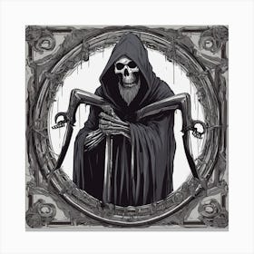 "Grim Reaper Art: A Haunting Black and White Illustration" Canvas Print