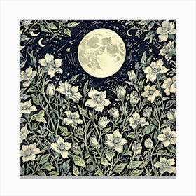 Moon And Flowers 1 Canvas Print