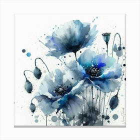 Wet On Wet Blue Poppie Flowers 2 Canvas Print