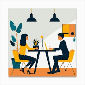 Two People Working At A Desk Canvas Print