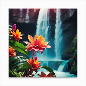 Tropical Flowers And Waterfall Canvas Print