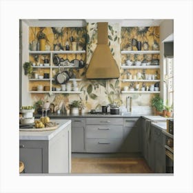 Kitchen With A Yellow Wall Canvas Print