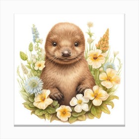 Otter In Flowers Canvas Print