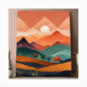 Boho Art Minimalist Landscape Mountains (1) Canvas Print