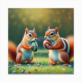 Two Squirrels Playing With A Ball Canvas Print