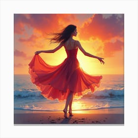 Watercolor Dancer With Vibrant Sunset Horizon 1 Canvas Print