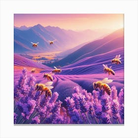 Bees In Lavender Field Canvas Print
