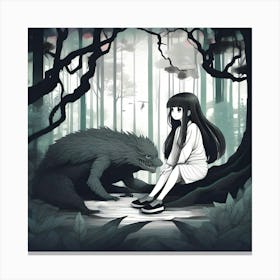 Girl And A Monster 1 Canvas Print