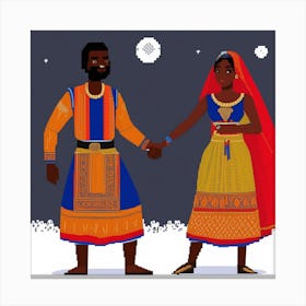 African Couple Pixel Canvas Print