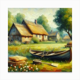 Thatched Cottage and boat Canvas Print