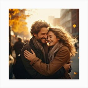 Couple Hugging In Autumn Canvas Print