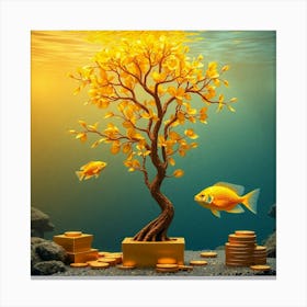 Gold Tree With Gold Coins 6 Canvas Print