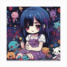 Anime Girl With Teddy Bears Canvas Print