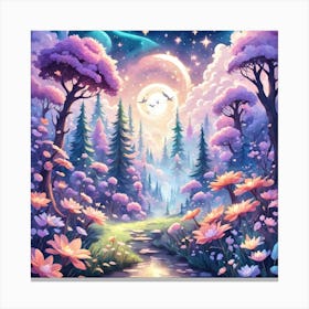 A Fantasy Forest With Twinkling Stars In Pastel Tone Square Composition 5 Canvas Print