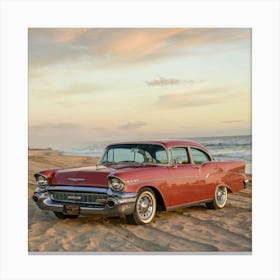 old car and beach Canvas Print