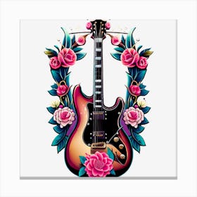 Guitar With Roses 1 Canvas Print