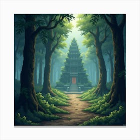 Mystical Forest Path Leading To An Ancient Temple 1 Canvas Print