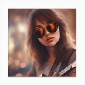 Girl With Sunglasses And A Guitar Canvas Print