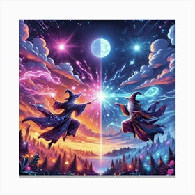 Two Wizards Flying In The Sky Canvas Print