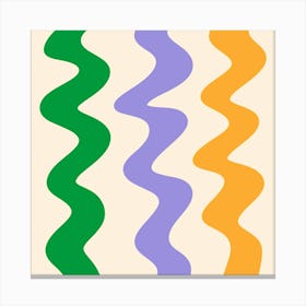Squiggly Lines green, violet and yellow Canvas Print