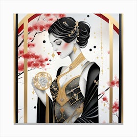 Chinese Lady Japanese textured monochromatic Canvas Print