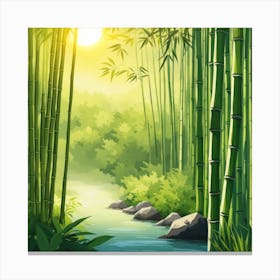 A Stream In A Bamboo Forest At Sun Rise Square Composition 105 Canvas Print