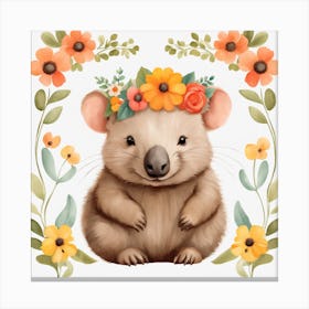 Floral Baby Wombat Nursery Illustration (8) Canvas Print