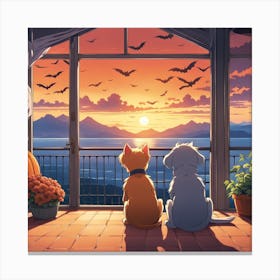 Two Cats Watching Sunset Canvas Print