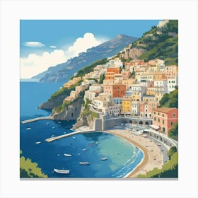 Italy Amalfi Coast Cute Illustration In Blue Art Print Canvas Print