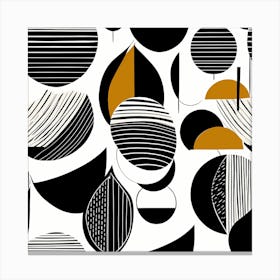 Retro Inspired Linocut Abstract Shapes Black And gold Minimal, 1126 Canvas Print